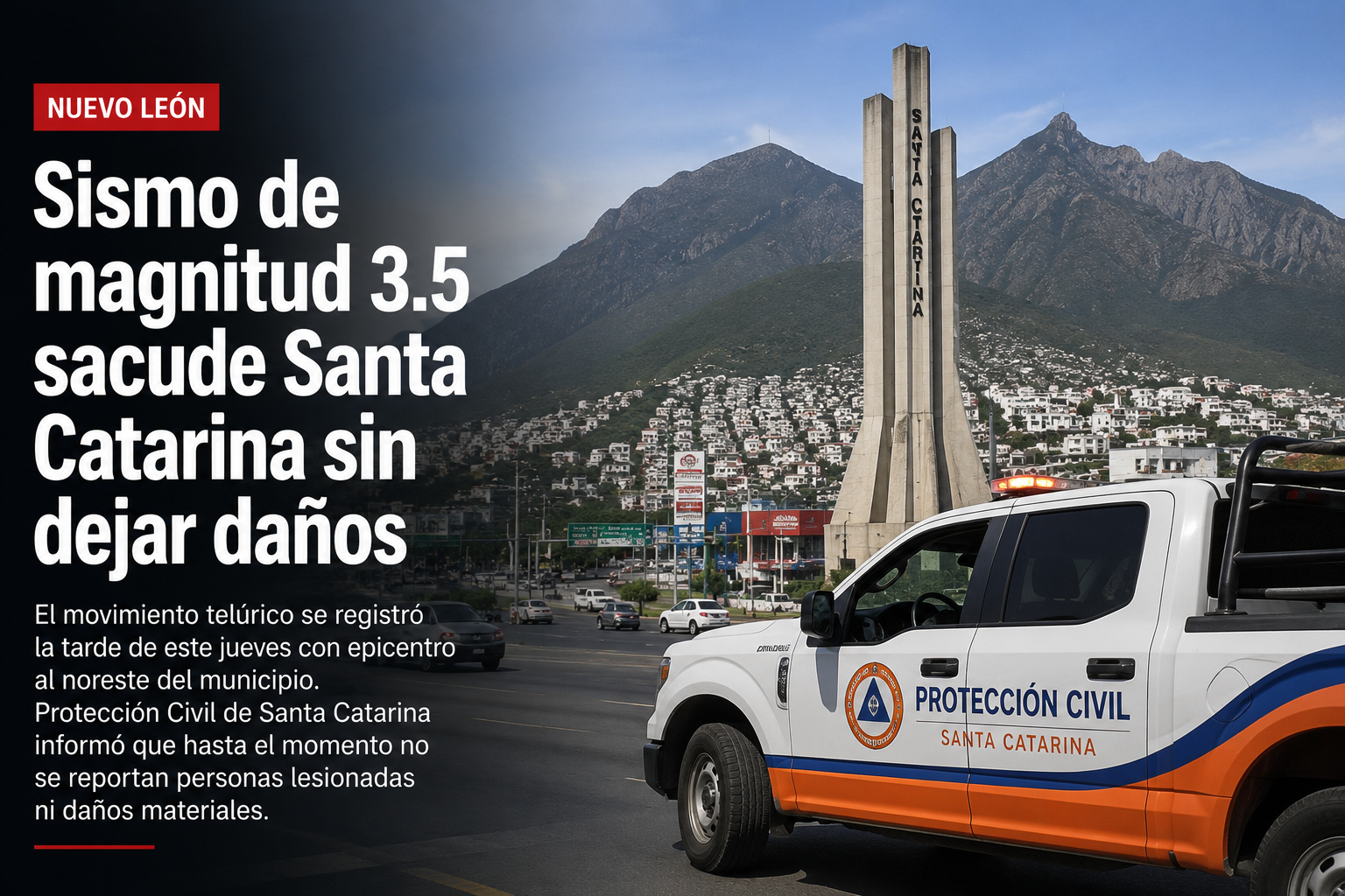 Sismo de magnitud 3.5 sacude Santa Catarina sin dejar daños